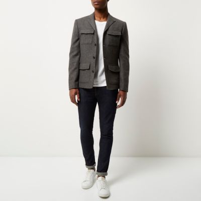 Grey slim fit patch pocket blazer